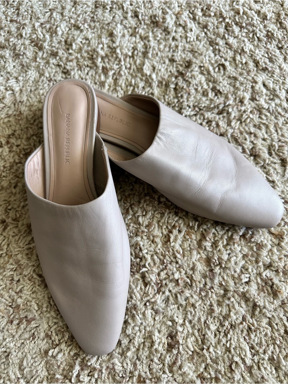 Banana Republic Light Beige Leather Pointed-Toe Mules